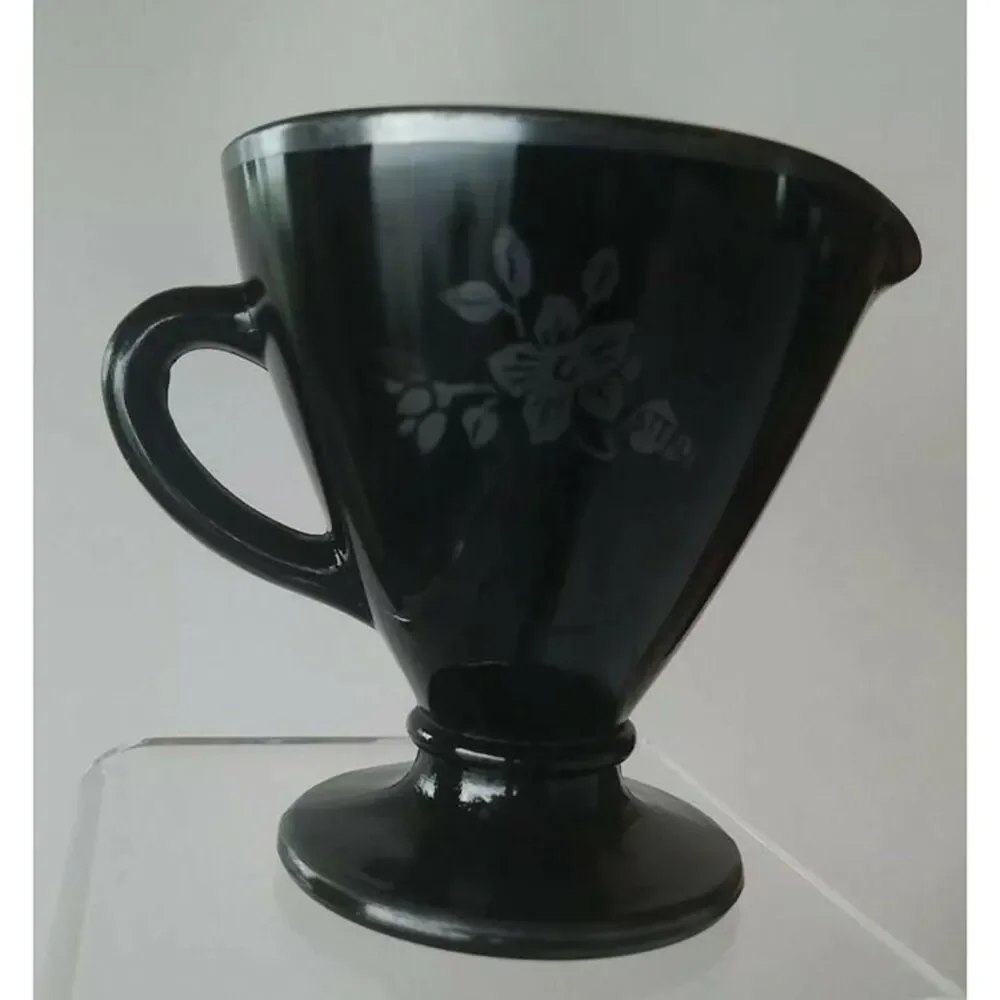 Vintage Rare Black Milk Glass Creamer Pitcher w/ silver trim 3.5
